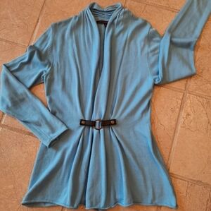 Baby Blue Cinch Waist Cardigan Sweater L Fever Lightweight